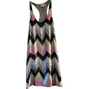 Parker Zig Zag Chevron Sequin Mini Shift Dress Size XS MSRP $198